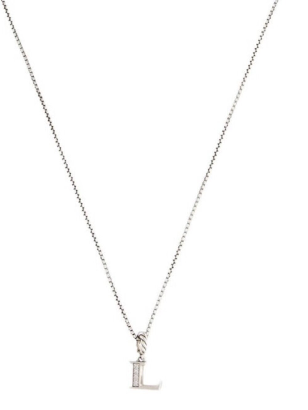 DAVID YURMAN STERLING SILVER 925 DIAMOND PAVE INITIAL 'L' PENDANT NECKLACE - Picture 4 of 6